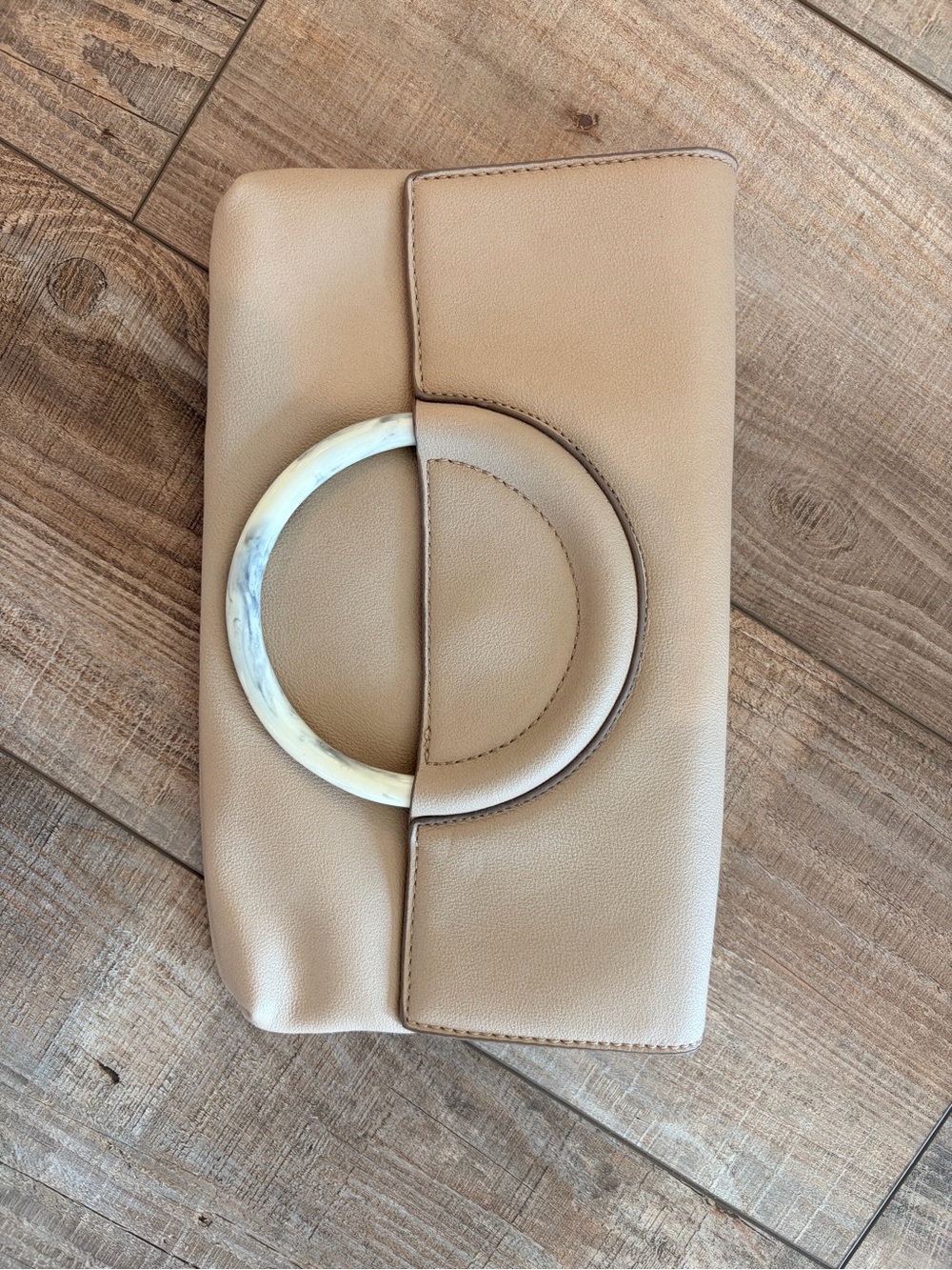 Nordstrom Beige Leather Clutch with Circular Accent Handle
